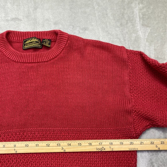 VTG Eddie Bauer Red Textured Cotton Crew Neck Sweater Small S USA Grunge Retro - Picture 3 of 8